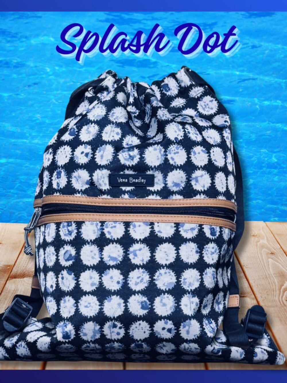 Vera Bradley Lightweight Drawstring Backpack NWOT Travel Gym Back to School